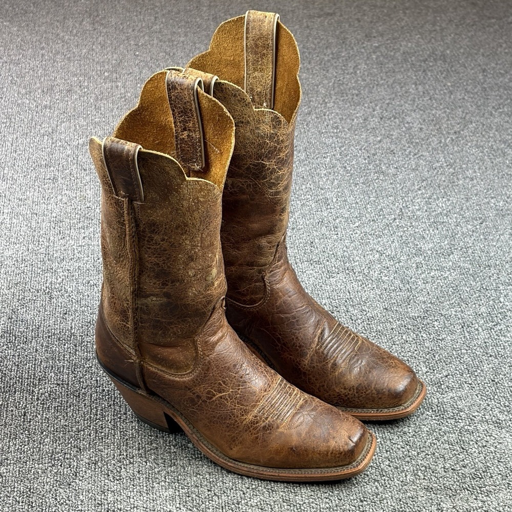 Justin Bent Rail Wildwood BRL122 Women 7.5 B Cowboy Boots Distress Brown Leather